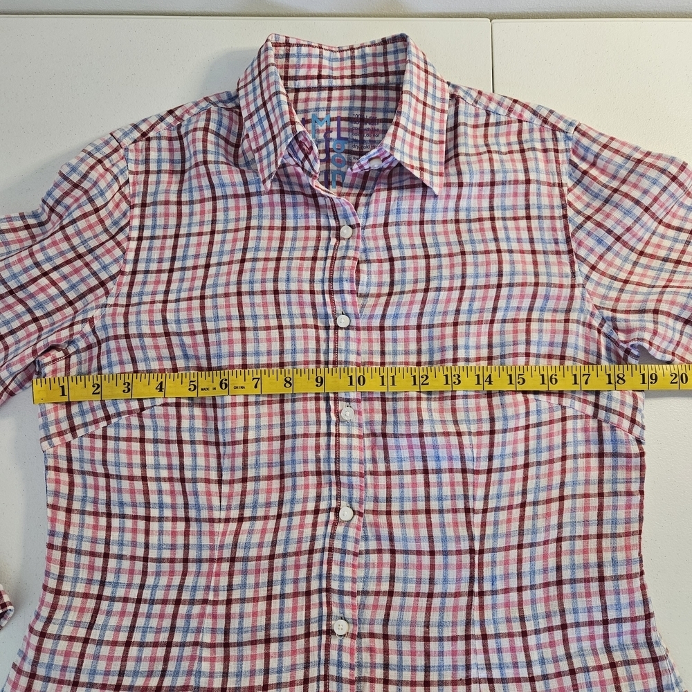 J. Mclaughlin 100% Linen Plaid Button Down Shirt Preppy Coastal Summer Size 6 - Picture 4 of 5